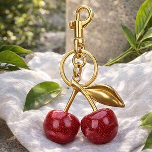 "Glitzy Cherry Delight" - Fashion Glitter Resin Cherry Bag Gold Charm Keychain